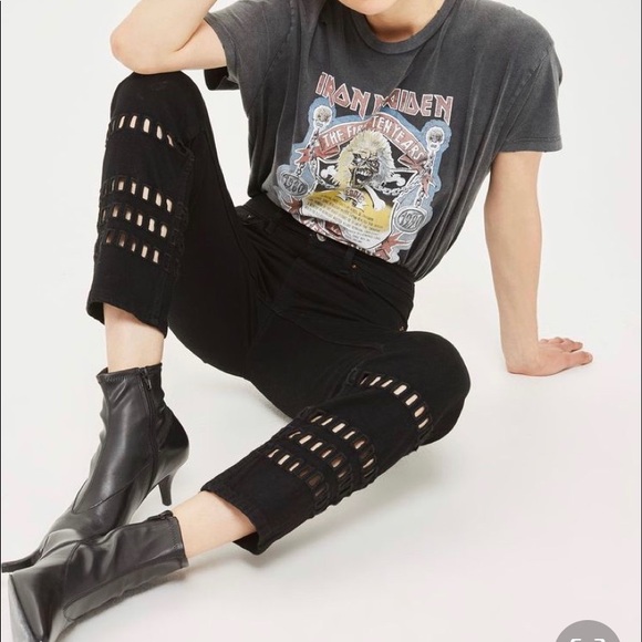 Topshop Denim - Moto Geo Cutout Black Straight Leg Jeans